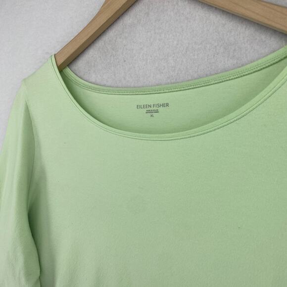 EILEEN FISHER Top XL Organic Cotton Stretch Jersey Scoop Neck 3/4 Sleeve Green - Picture 2 of 14
